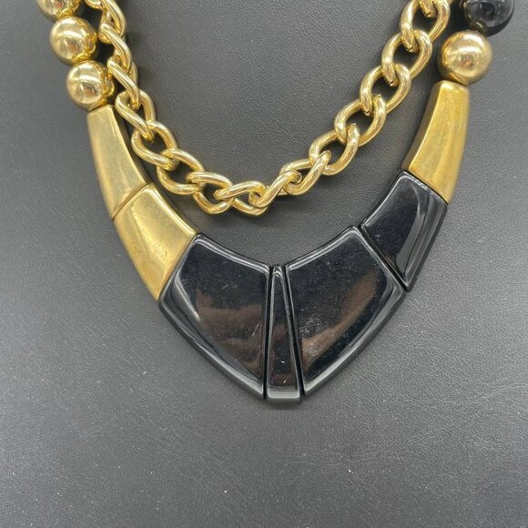 Juliet and Company Black and Gold Beaded Geometric Collar Necklace 17 to 19 In - Picture 2 of 4